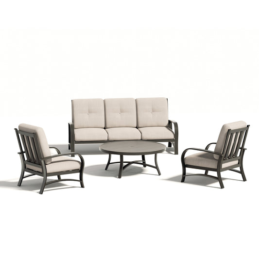 Chamber Aluminum Outdoor Sofa and 2 Chairs with Round Coffee Table