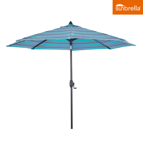 9 Ft Outdoor Sunbrella Tiltable Round Market Umbrella with Aluminum Pole and Crank (Dolce Oasis)