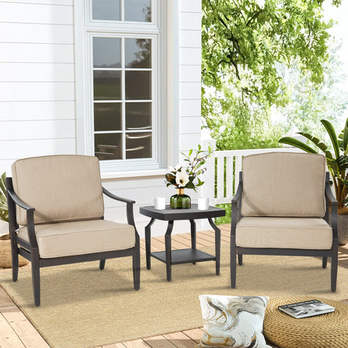 Tamarin 3 Pieces Aluminum Patio Club Conversation Seating Group With Sunbrella Cushions And Side Table