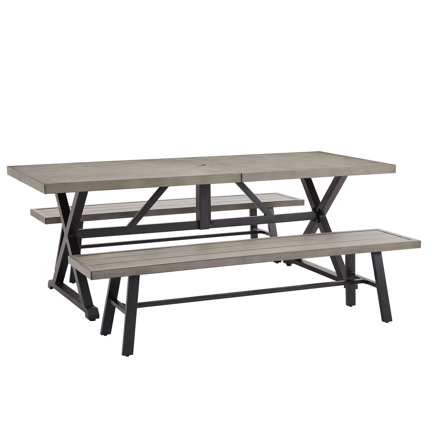 3 Pieces Patio Dining Set Outdoor Aluminum Rectangular Dining Table and Steel Outdoor Bench