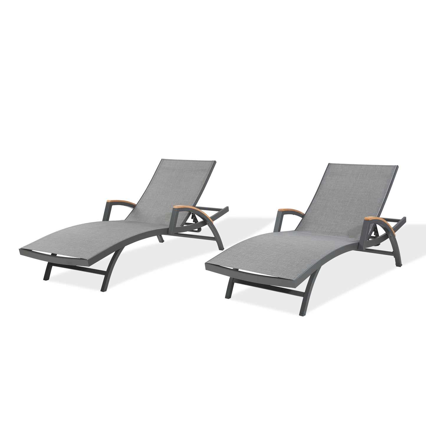 Chambray Outdoor Aluminum Armrest Chaise Lounge Chairs With Phifertex®  Sling Fabric (Set of 2)