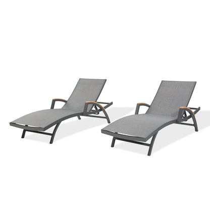 Chambray Outdoor Aluminum Armrest Chaise Lounge Chairs With Phifertex®  Sling Fabric (Set of 2)