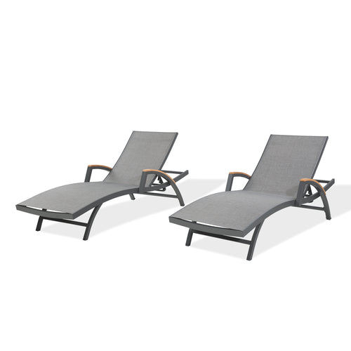 Chambray Outdoor Aluminum Chaise Lounge Chairs With Phifertex Sling Fabric (Set of 2)