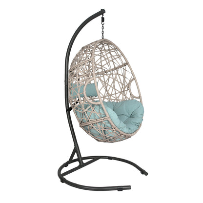 Peakhome Furnishings Swing Outdoor Patio Lounge Egg Chair with Cushion and Stand