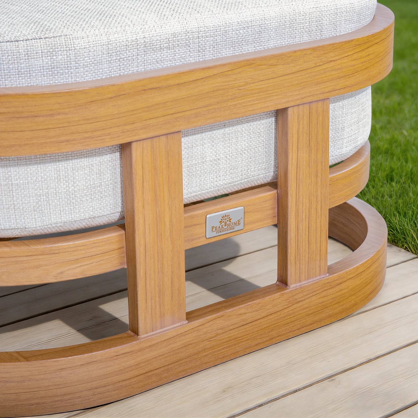 Sereno Aluminum Patio Ottoman With Teak Wood Grain