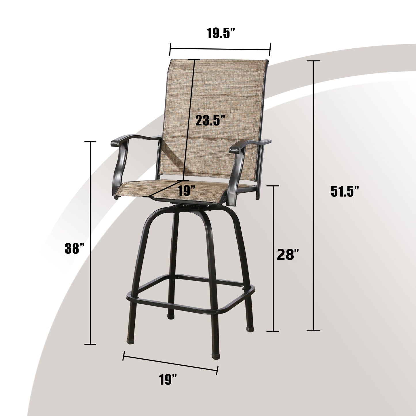 2-Piece Padded Outdoor Swivel Bar Stools Textilene Patio Seating Height Bar Chairs with Quick Dry Foam and Armrest