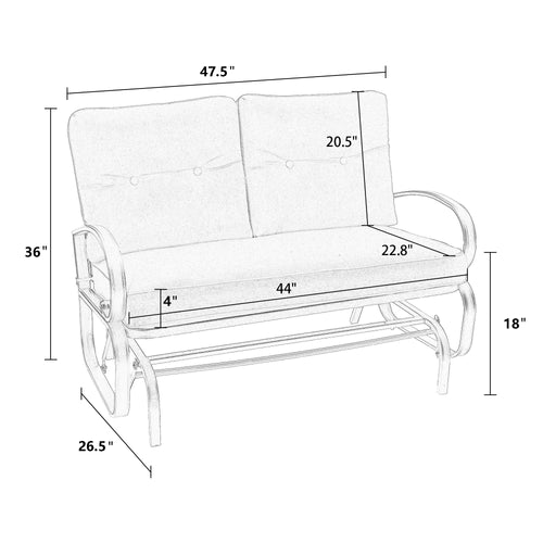 Patio Glider Bench Loveseat Outdoor Cushioed 2 Person Rocking Seating Patio Swing Chair, Navy