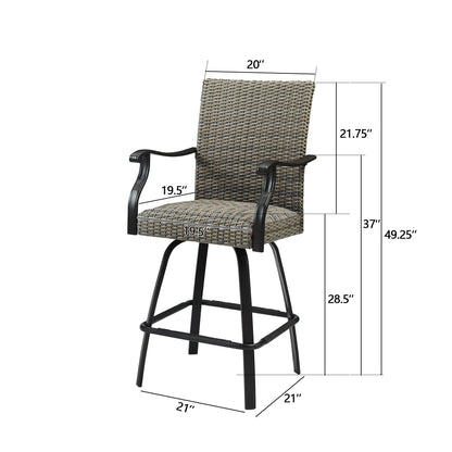 PEAKHOME Pavane Outdoor Wicker Swivel Bar Stools Padded with Quick Dry Foam Set of 2