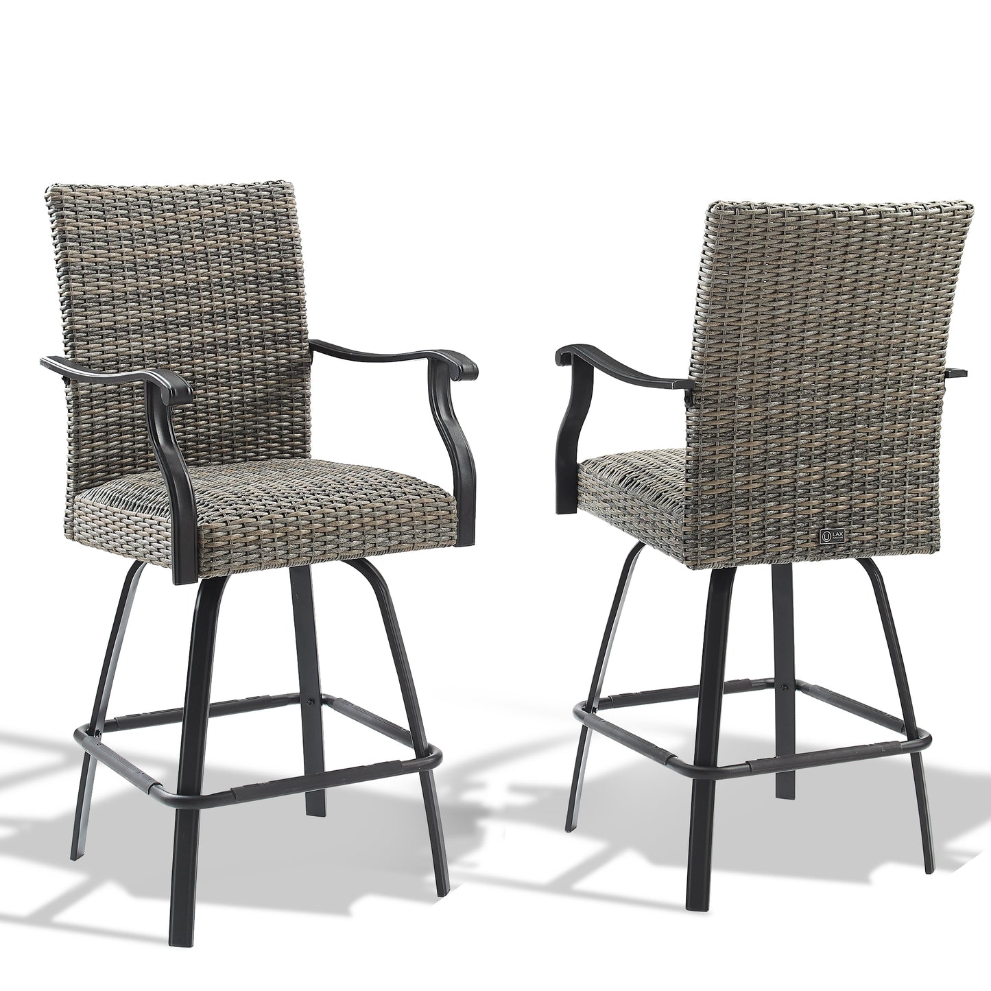 Set of 2 Outdoor Bar Stools Wicker Patio Counter Height Bar Stool Chairs Padded with Quick Dry Foam