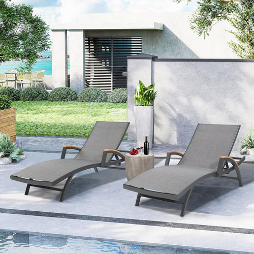 Chambray Outdoor Aluminum Chaise Lounge Chairs With Phifertex Sling Fabric (Set of 2)