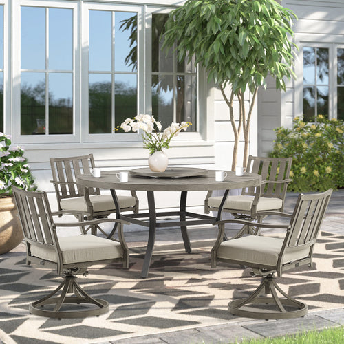 Azur Patio 4 Person & 6 Person Round 59.5" Dining Set With Removable Lazy Susan And Sunbrella Cushions