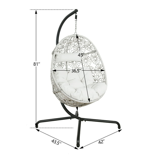 Outdoor Egg Chair Hanging Swing Chair with Stand Patio Wicker Tear Drop Hammock Chair with Cushion, Beige