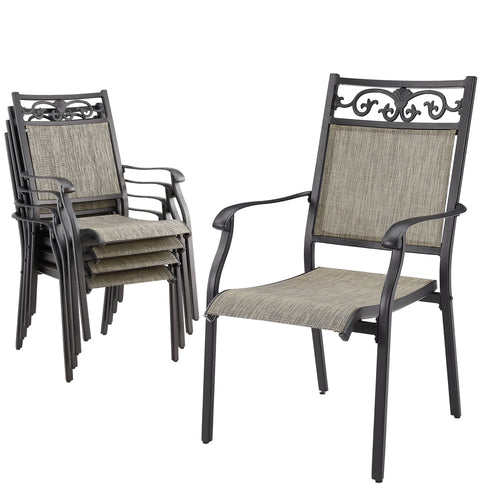 Outdoor Patio Dining Chairs - Stackable All-Weather Cast Aluminum Chairs with Sling, Set of 2