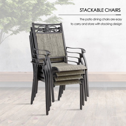 Outdoor Patio Dining Chairs - Stackable All-Weather Cast Aluminum Chairs with Sling, Set of 2