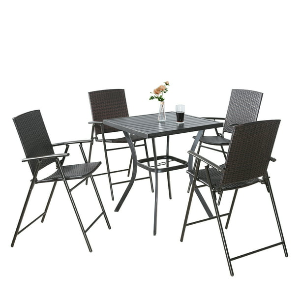 5 Pieces Patio All-Weather Folding Wicker Bar Stool Set Outdoor Counter Chairs Dining Chairs for 4 Person