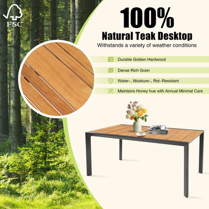 Nuova Patio Rectangular Aluminum / Teak Wood Dining Table