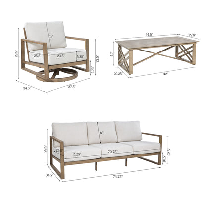 Hamarto 4 Pieces Aluminum Patio Conversation Sofa Set With Olefin Cushions For 5 Person