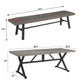 3 Pieces Patio Dining Set Outdoor Aluminum Rectangular Dining Table and Wicker Outdoor Bench