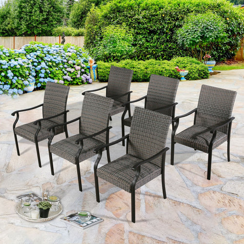 Pavane Patio 2 Pieces Wicker Padded Dining Chair Indoor Outdoor Metal Armchair with Quick Dry Foam