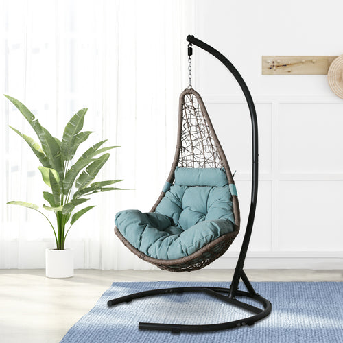 Outdoor/Indoor Wicker Hanging Basket Swing Chair Hammock Tear Drop Chair with Stand