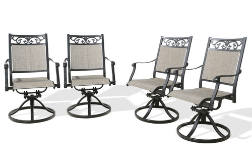 Cast Aluminum Patio Swivel Dining Chairs Outdoor Slight Rocking Chairs with Textilene Sling Seat and Back