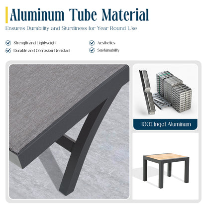 Chambray Patio Armrest Chaise Lounge Set With Phifertex®  Sling Fabric And Teak Top Side Table