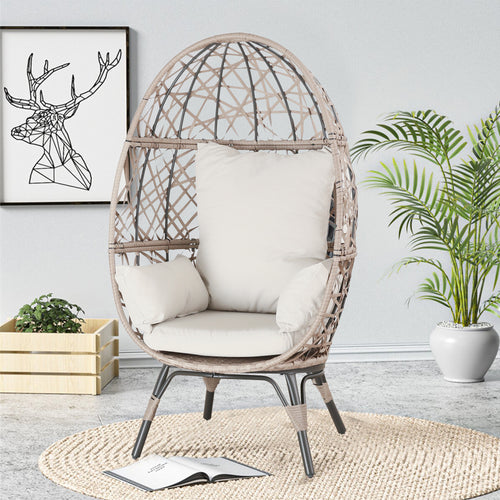 Patio&Indoor Rattan Egg Chair with Cushion and Pillow for Living Room Patio Courtyard