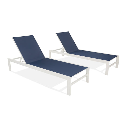 2 Pieces Outdoor Aluminum Chaise Lounge Chairs Patio Sling Sun Lounger Set Recliner with Wheels