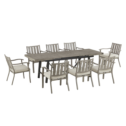 Azur Patio 8 Person Automatic Extendable Aluminum Dining Set With Sunbrella Cushions