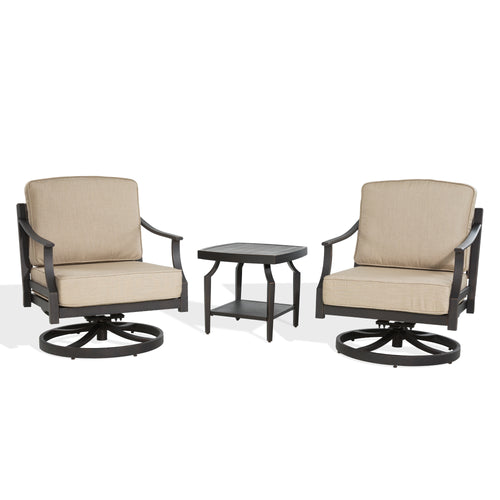 Tamarin 3 Pieces Aluminum Patio Club Conversation Seating Group With Sunbrella Cushions And Side Table