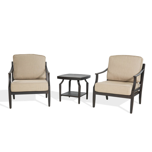 Tamarin 3 Pieces Aluminum Patio Club Conversation Seating Group With Sunbrella Cushions And Side Table