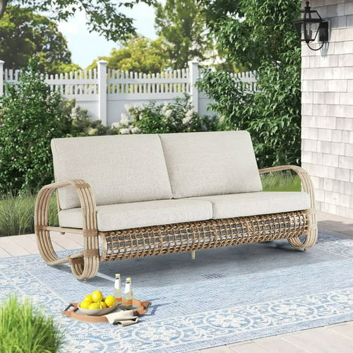 Arsterie Patio Aluminum Loveseat Wicker 2 Person Bench Outdoor Sofa Chair with Olefin Cushions
