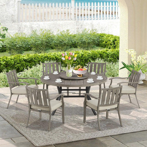 Azur Patio 4 Person & 6 Person Round 59.5" Dining Set With Removable Lazy Susan And Sunbrella Cushions