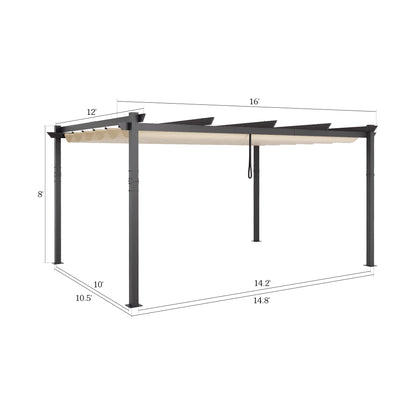 PATIO TREE 12Ft x 16Ft Patio Aluminum Retractable Pergola with Sun Shade Canopy Modern Backyard Deck
