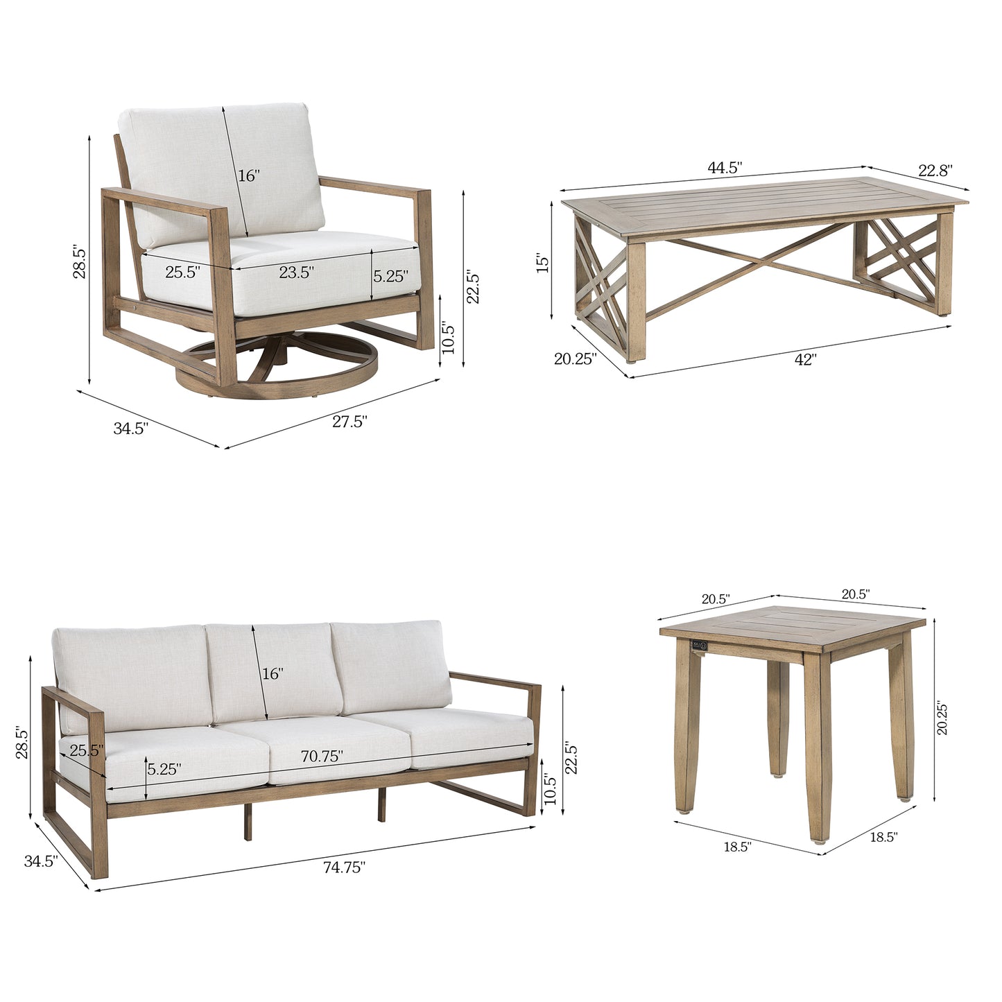 Hamarto 6 Pieces Aluminum Patio Conversation Sofa Set With Olefin Cushions For 5 Person