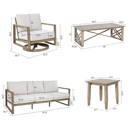 Hamarto 6 Pieces Aluminum Patio Conversation Sofa Set With Olefin Cushions For 5 Person