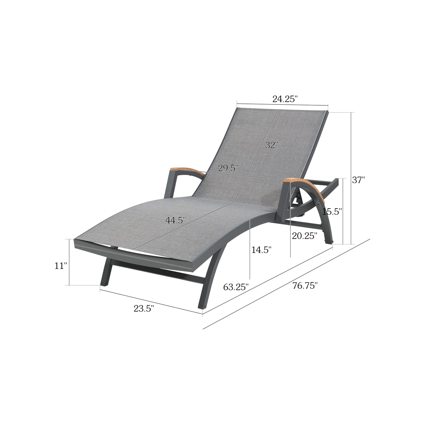 Chambray Outdoor Aluminum Armrest Chaise Lounge Chairs With Phifertex®  Sling Fabric (Set of 2)