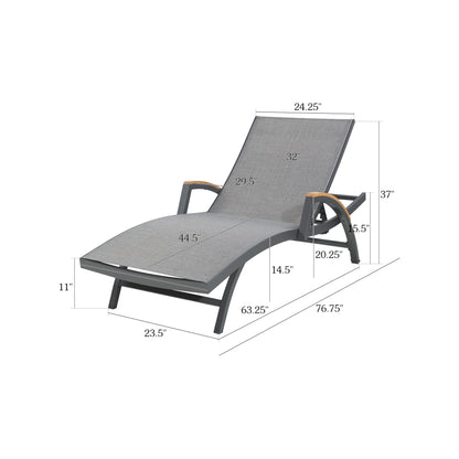 Chambray Outdoor Aluminum Armrest Chaise Lounge Chairs With Phifertex®  Sling Fabric (Set of 2)