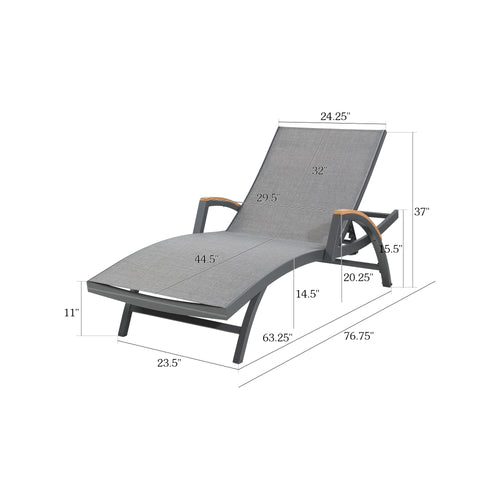 Chambray Outdoor Aluminum Chaise Lounge Chairs With Phifertex Sling Fabric (Set of 2)