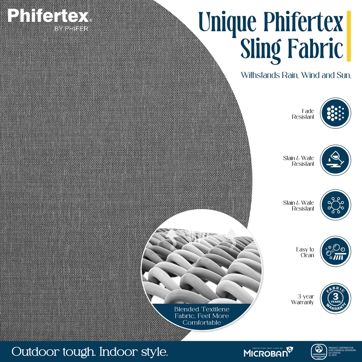 Chambray Patio Armrest Chaise Lounge Set With Phifertex®  Sling Fabric And Teak Top Side Table