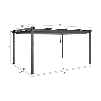 PATIO TREE 12Ft x 16Ft Patio Aluminum Retractable Pergola with Sun Shade Canopy Modern Backyard Deck