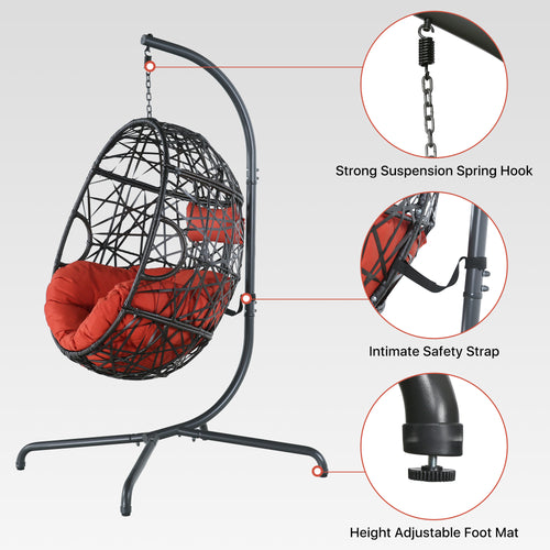 Outdoor/Indoor Rattan Hanging Basket Swing Chair with Stand and Cushion