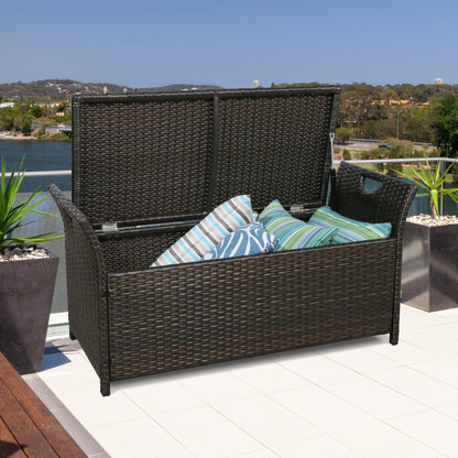 ULAX Outdoor Wicker Storage Bench with Cushion