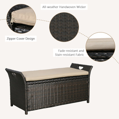 ULAX Outdoor Wicker Storage Bench with Cushion