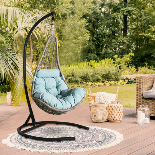 Outdoor/Indoor Wicker Hanging Basket Swing Chair Hammock Tear Drop Chair with Stand