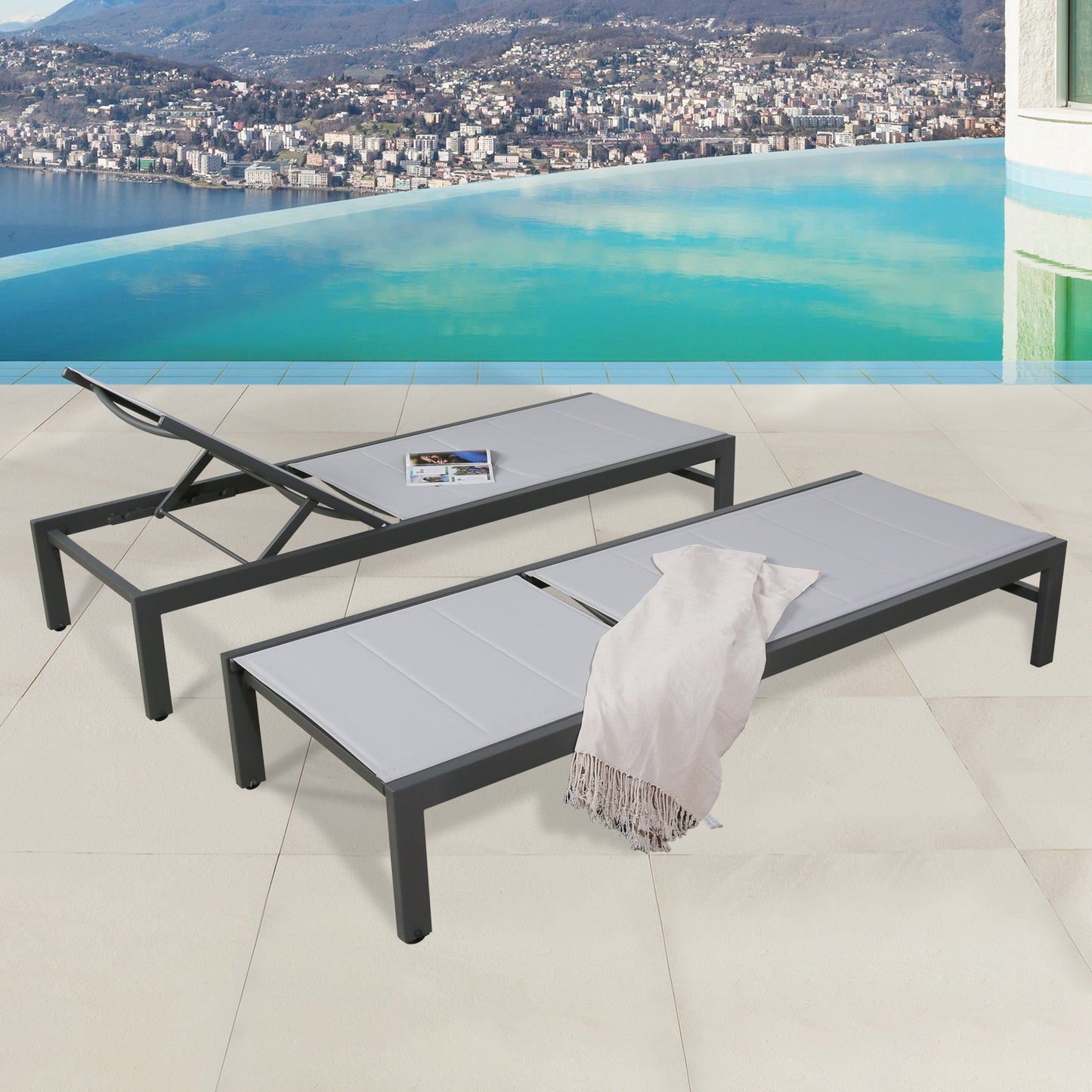 PEAKHOME Outdoor Chaie Lounges with Wheels and Quick Dry Foam Set of 2