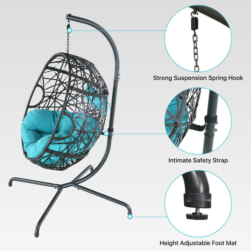 Peakhome Furnishings Outdoor/Indoor Rattan Hammocks Basket Swing Egg Chair with Stand