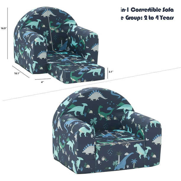 Kids Sofa Couch, Children Flip-Out Chair 2-in-1 Toddler Chairs Convertible Sofa to Lounger, Navy