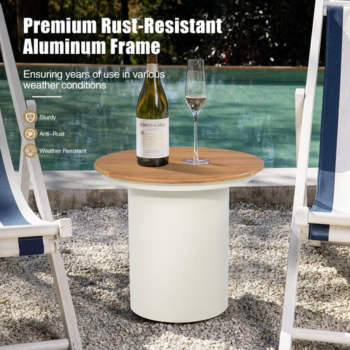 PEAKHOME-Lido Outdoor Round Aluninum Side Table With Teak Wood Table Top