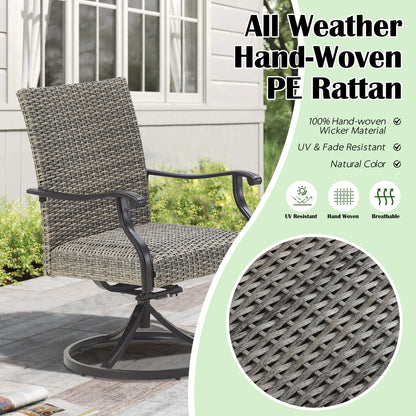 PEAKHOME Pavane 2-Pieces Patio Rattan Swivel Dining Chairs Padded with Quick Dry Foam